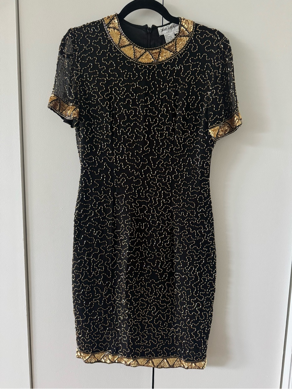 Saks Fifth Avenue Black Mini Dress with Gold Embellishment